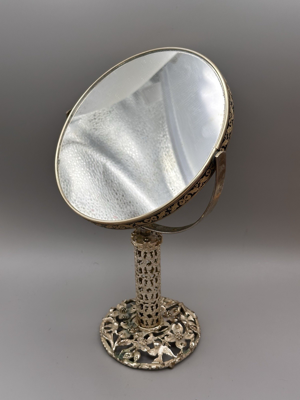 VTG MCM Hollywood Regency Swivel Vanity Mirror Ornate Floral Sparrow Base VTG MCM Hollywood Regency Swivel Vanity Mirror Ornate Floral Sparrow Base