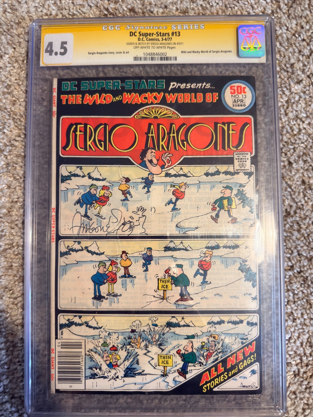 DC Super-Stars #13 CGC 4.5 Signature Series SIGNED & SKETCHED Sergio Aragonés DC Super-Stars #13 CGC 4.5 Signature Series SIGNED & SKETCHED Sergio Aragonés
