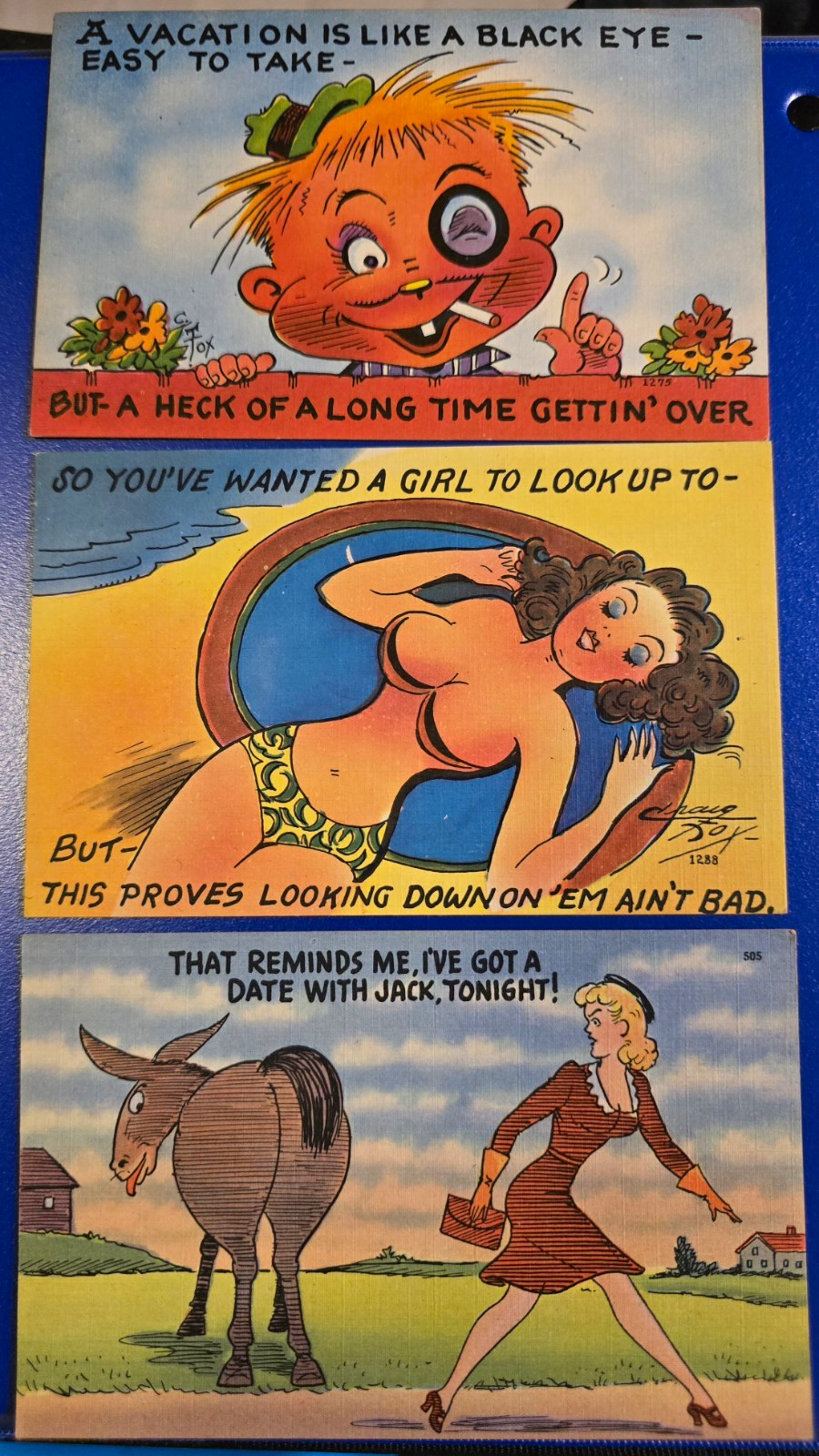 Colourpicture Publication 3-Postcard Lot Comic Humor Chas Fox Unposted DB