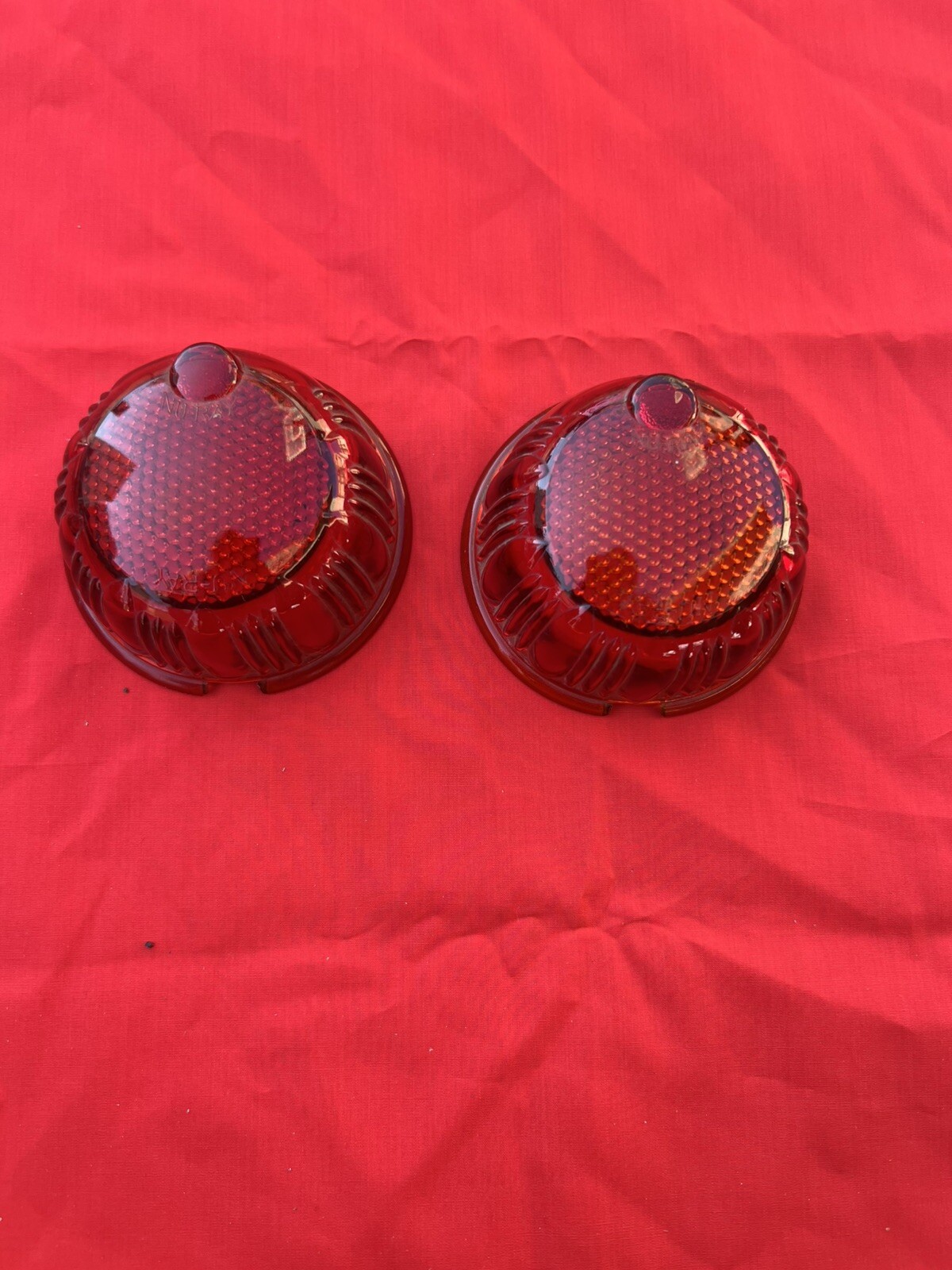 Vintage TAIL LIGHT  red glass Nu-Ray Art Deco EARLY travel Trailer NOS (2) Pair