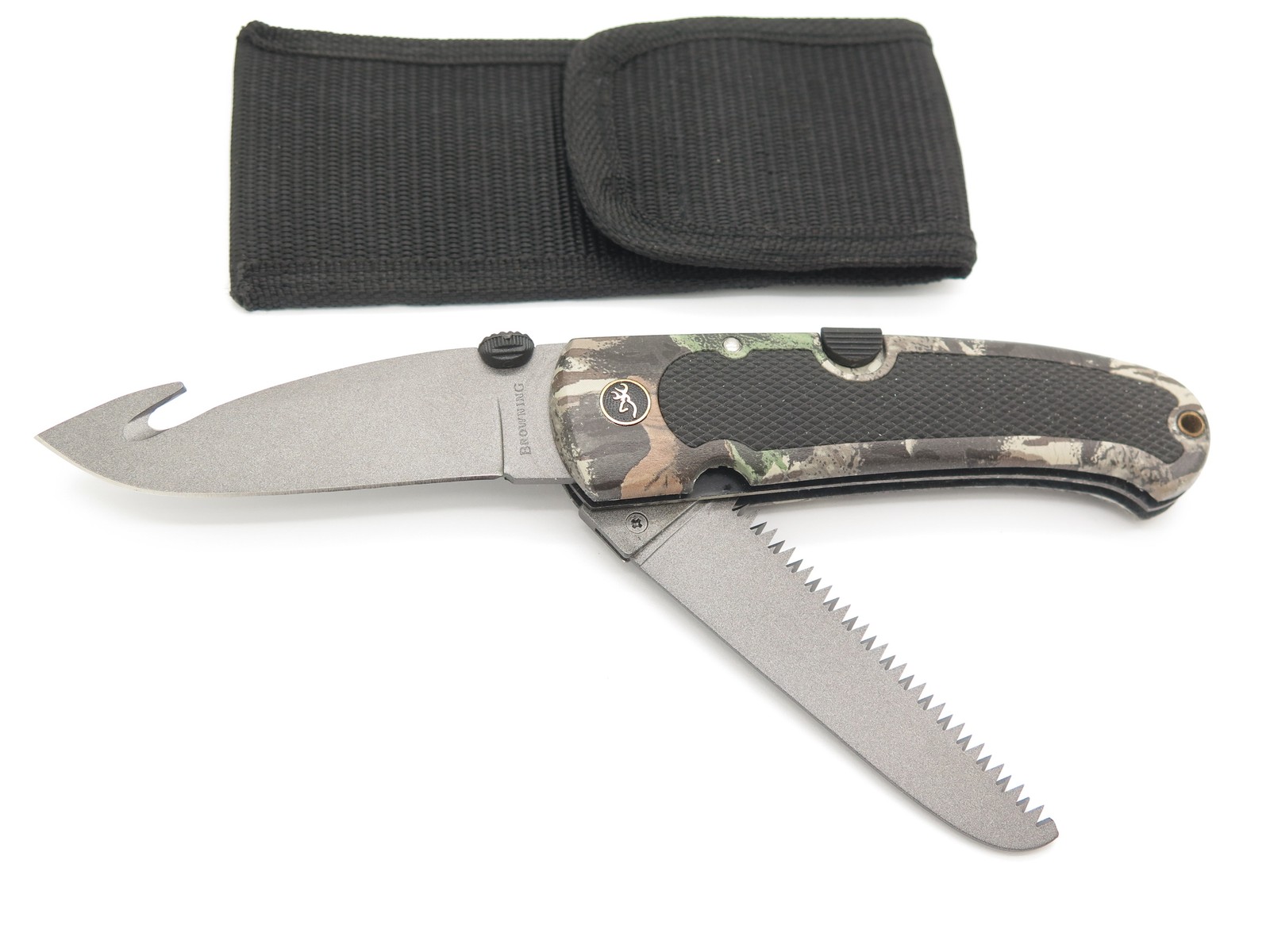 Vtg Browning 645 Kodiak FDT Camo Seki Japan Saw Folding Hunter Lockback Knife Vtg Browning 645 Kodiak FDT Camo Seki Japan Saw Folding Hunter Lockback Knife