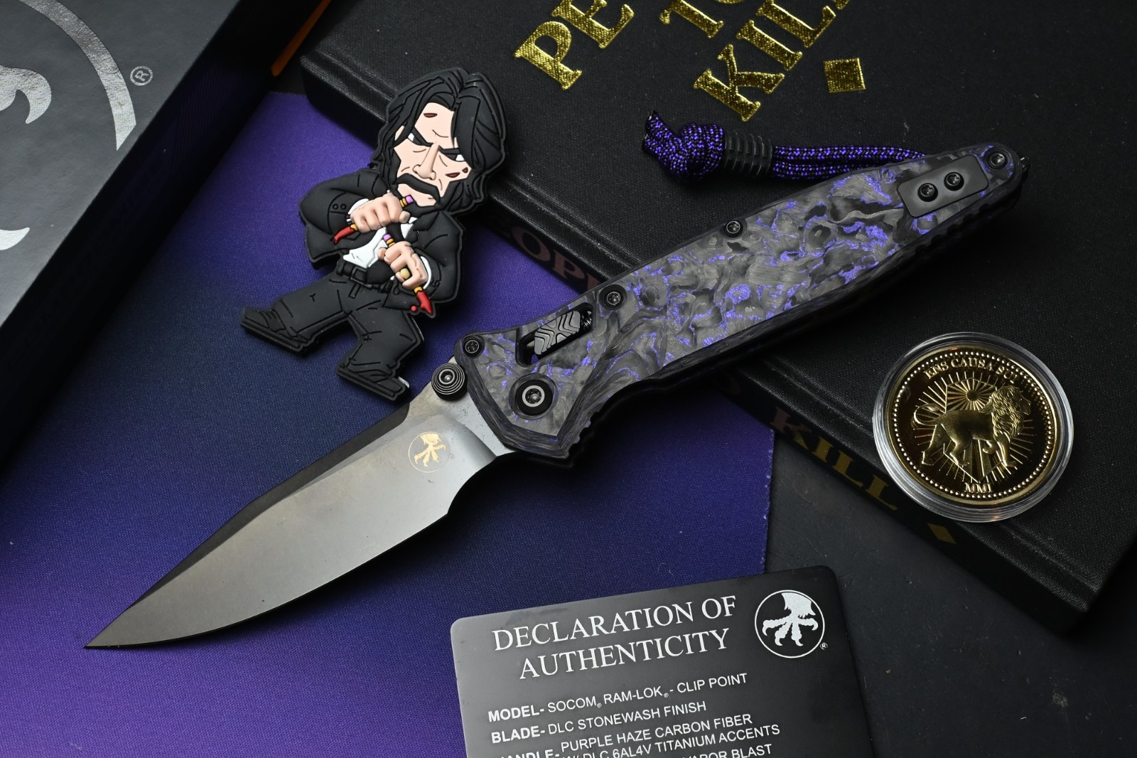 NEW Microtech x NC Blade EXC Socom - Purple Haze CF Black DLC w/Wick Pack NEW Microtech x NC Blade EXC Socom - Purple Haze CF Black DLC w/Wick Pack