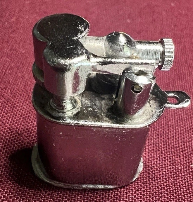 VTG Miniature Japan Chrome Lighter Keychain Charm Micro Petrol Fluid Lighter NOS