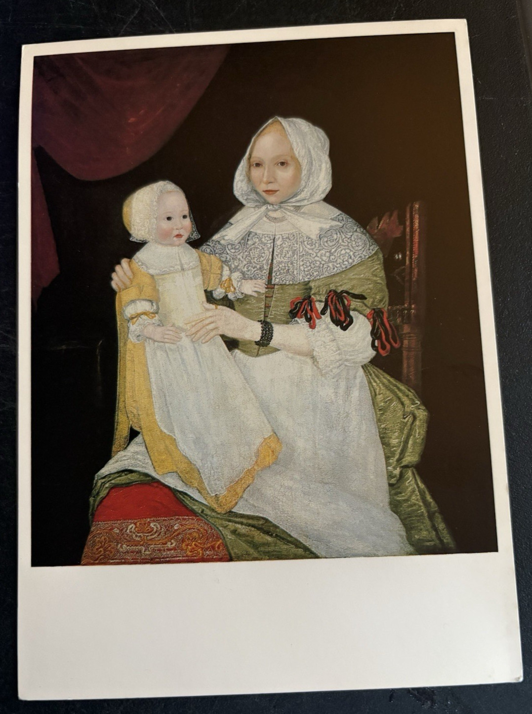 art postcard Mrs Elizabeth Freake and Baby Mary American Folk Art unknown artist