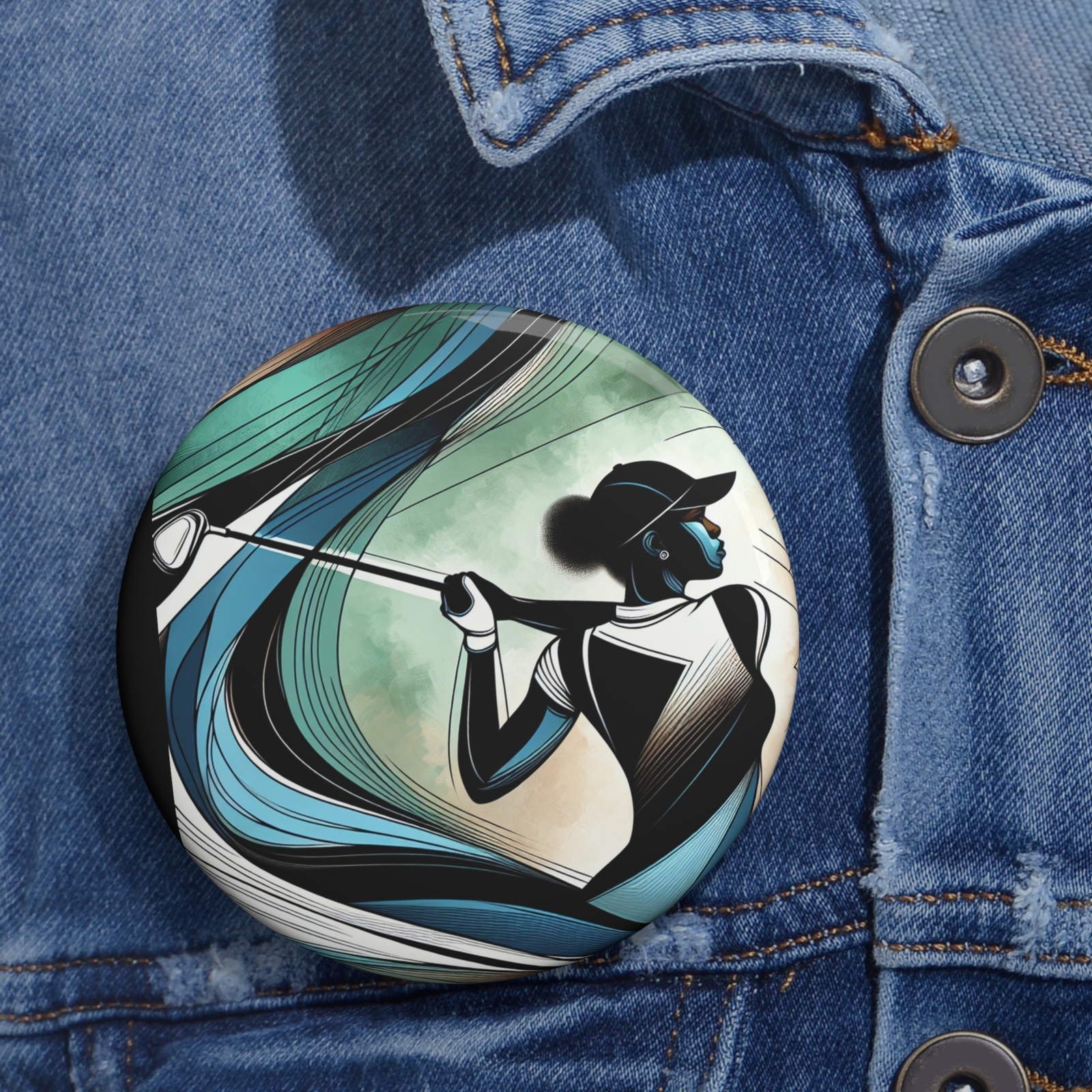 Custom Pin Button Badge Golf Art Country Club Preppy African American Golf 