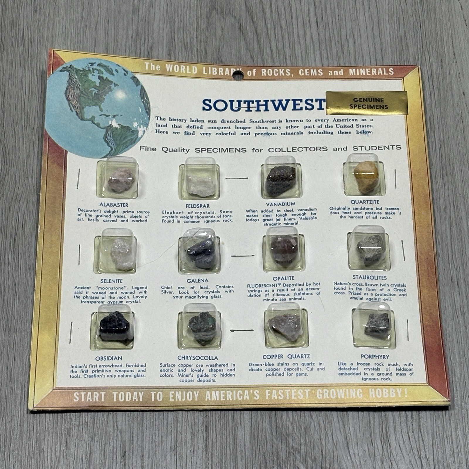 Vintage Rocks, Minerals, Gem Stones Display Samples Southwest USA - 1964