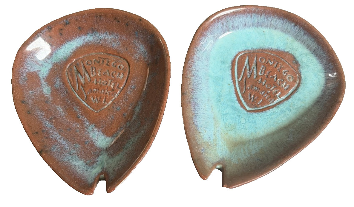 Jamaica Montego Bay Hotel Terra Cotta Dish Ashtray West Indies Signed Drip Glaze