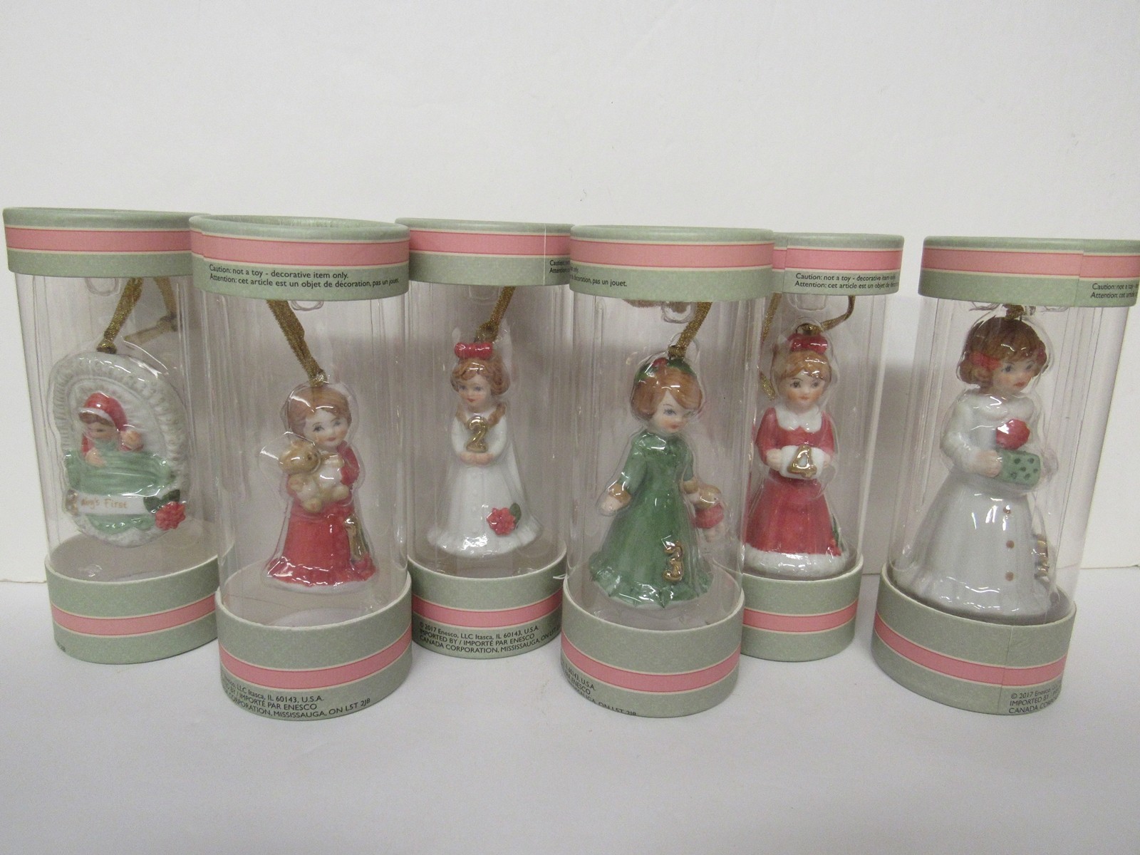 Enesco 2017 Set of 6 Growing Up Girls Porcelain Ornaments Birth - 5 New Mint Enesco 2017 Set of 6 Growing Up Girls Porcelain Ornaments Birth - 5 New Mint