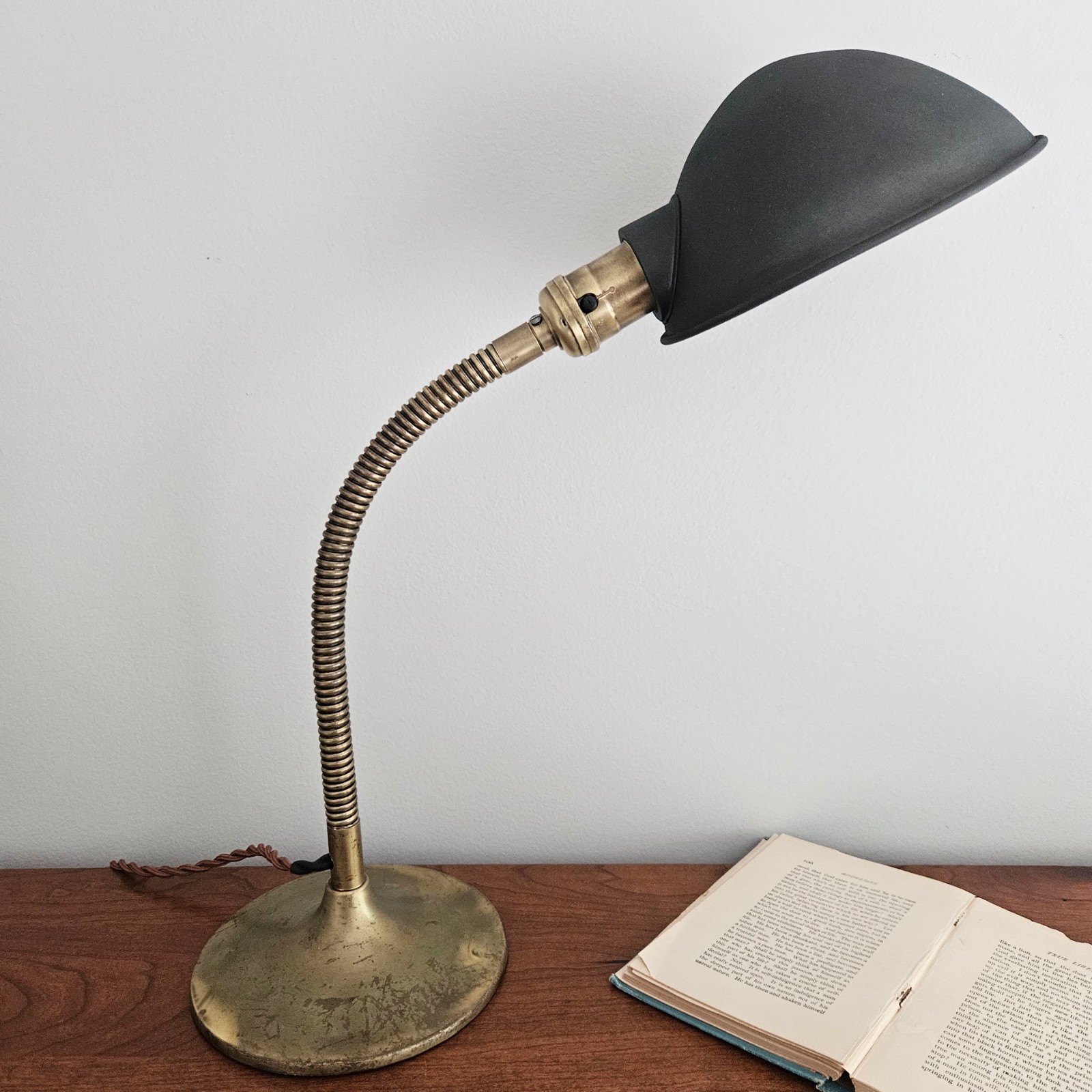 Vintage Faries Brass Gooseneck Desk Lamp.  Antique Office Lamp.