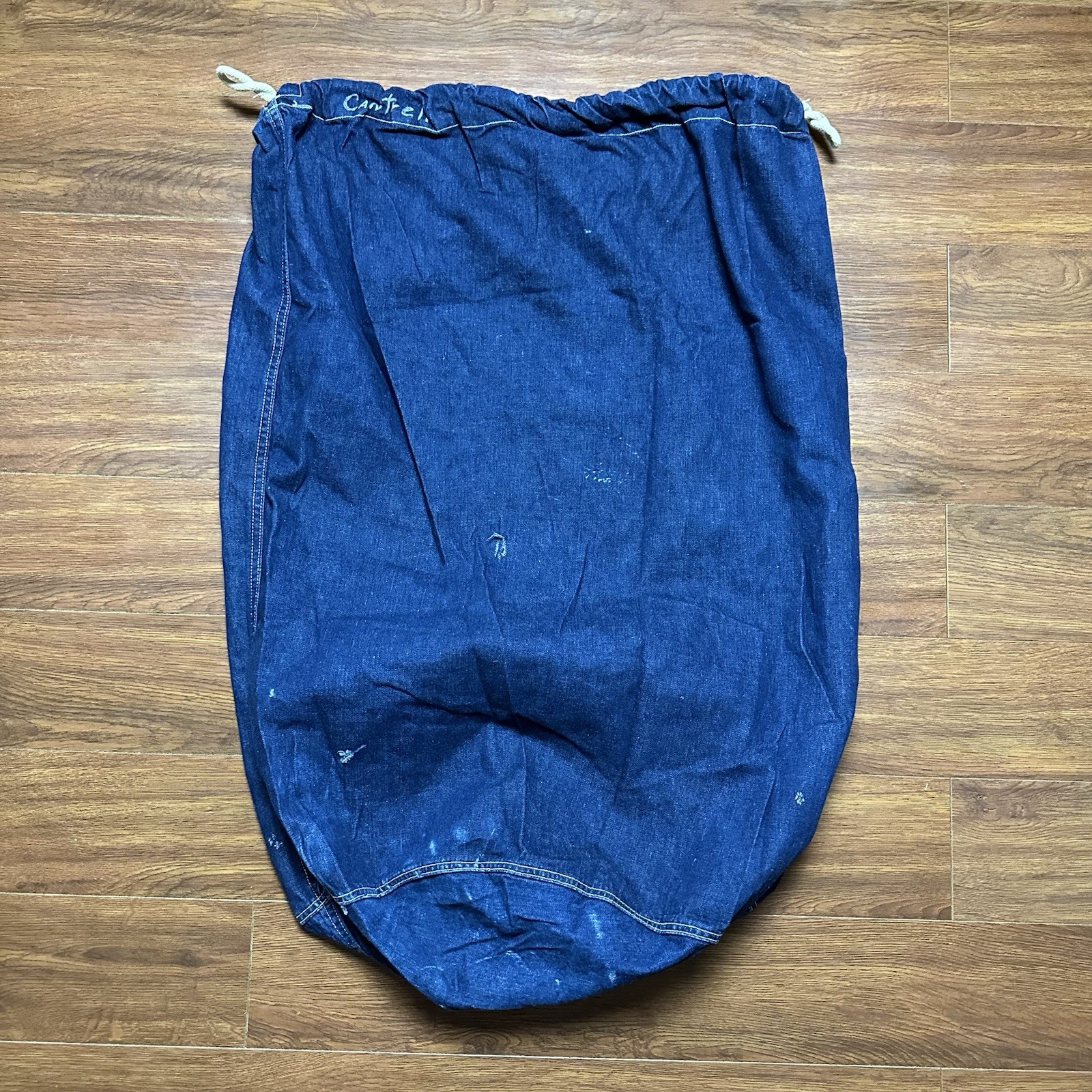 Vintage 1951 US Navy Military Denim Drawstring Large Laundry Bag Hamper