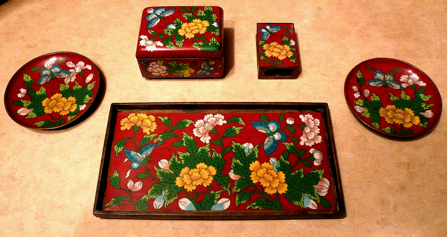 Fine Antique Chinese FIVE PIECE CLOISONNE SMOKING SET  8