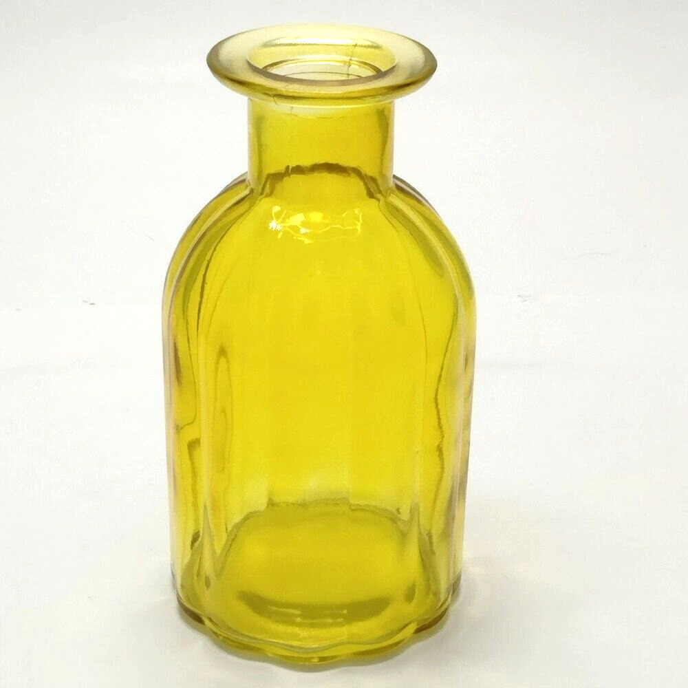 Thick Heavy Yellow European Style Ribbed Glass Round Vase / Bottle H = 6 in