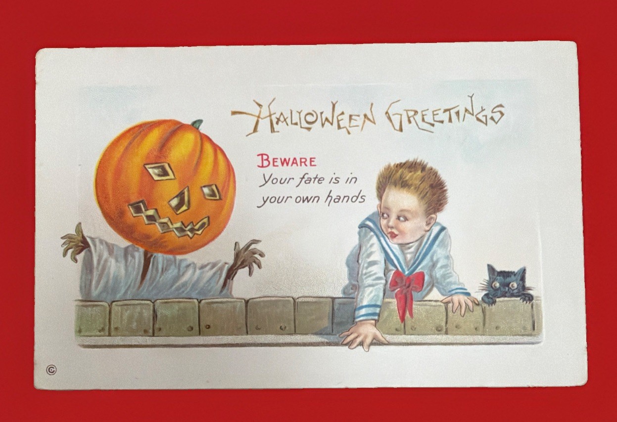 Vintage Stecher JOL Ghost, Black Cat Embossed Halloween Postcard Series 339 C