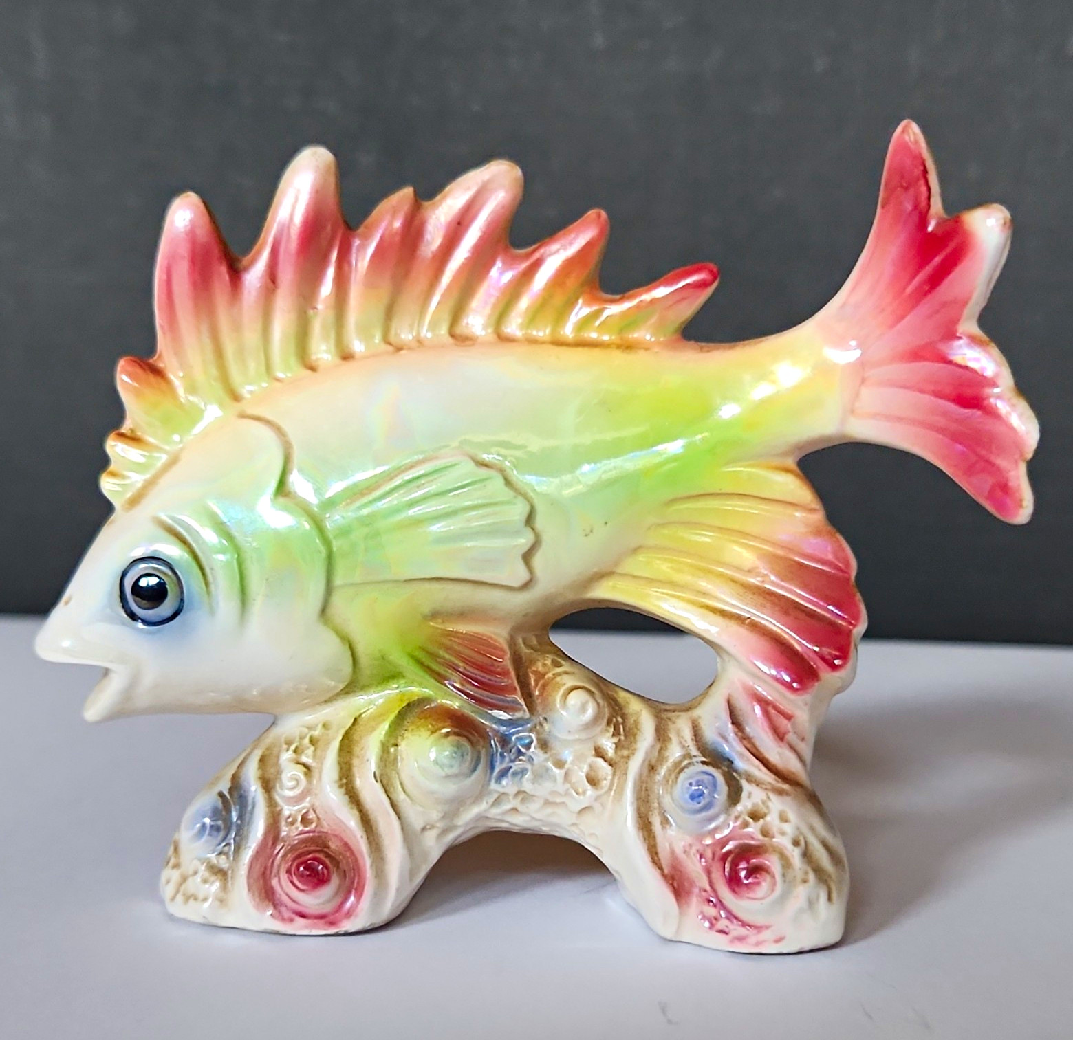 Vintage Mid Century Ceramic Fish Figurine Pink Yellow Japan MCM Retro H 562-1 Vintage Mid Century Ceramic Fish Figurine Pink Yellow Japan MCM Retro H 562-1