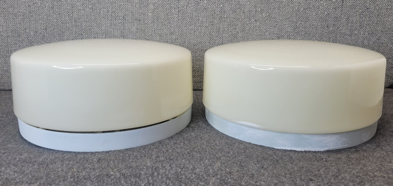 Lot 2 Vtg MCM Prescolite Metal Milk Glass Flush Mount Drum Ceiling Light 12 Lot 2 Vtg MCM Prescolite Metal Milk Glass Flush Mount Drum Ceiling Light 12