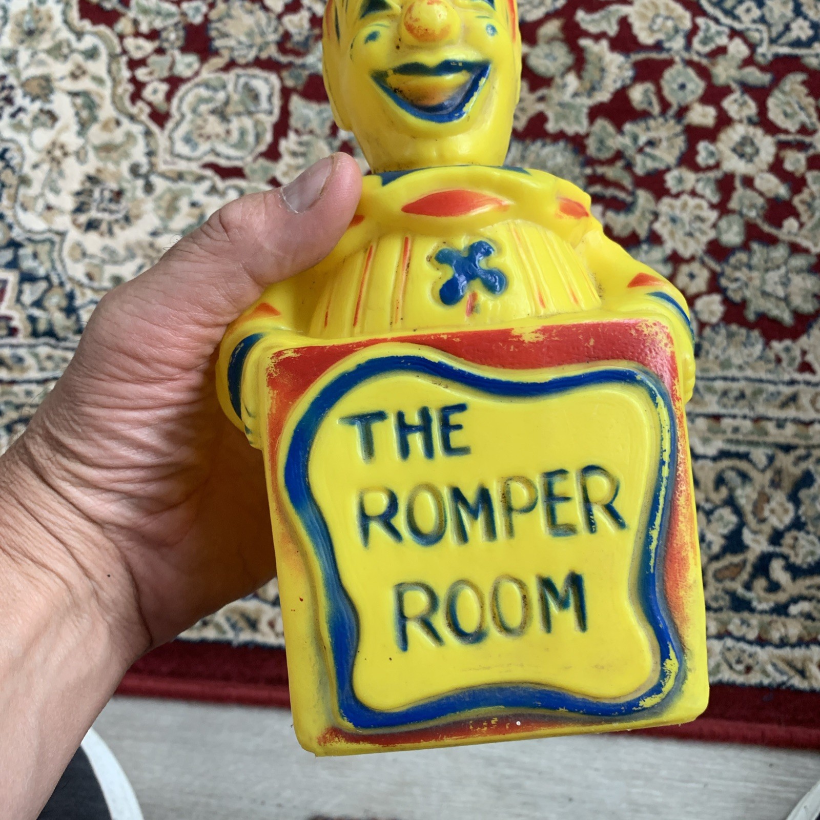MCM Vintage ROMPER ROOM Plastic CLOWN Coin BANK - 1960's. Blow Molded