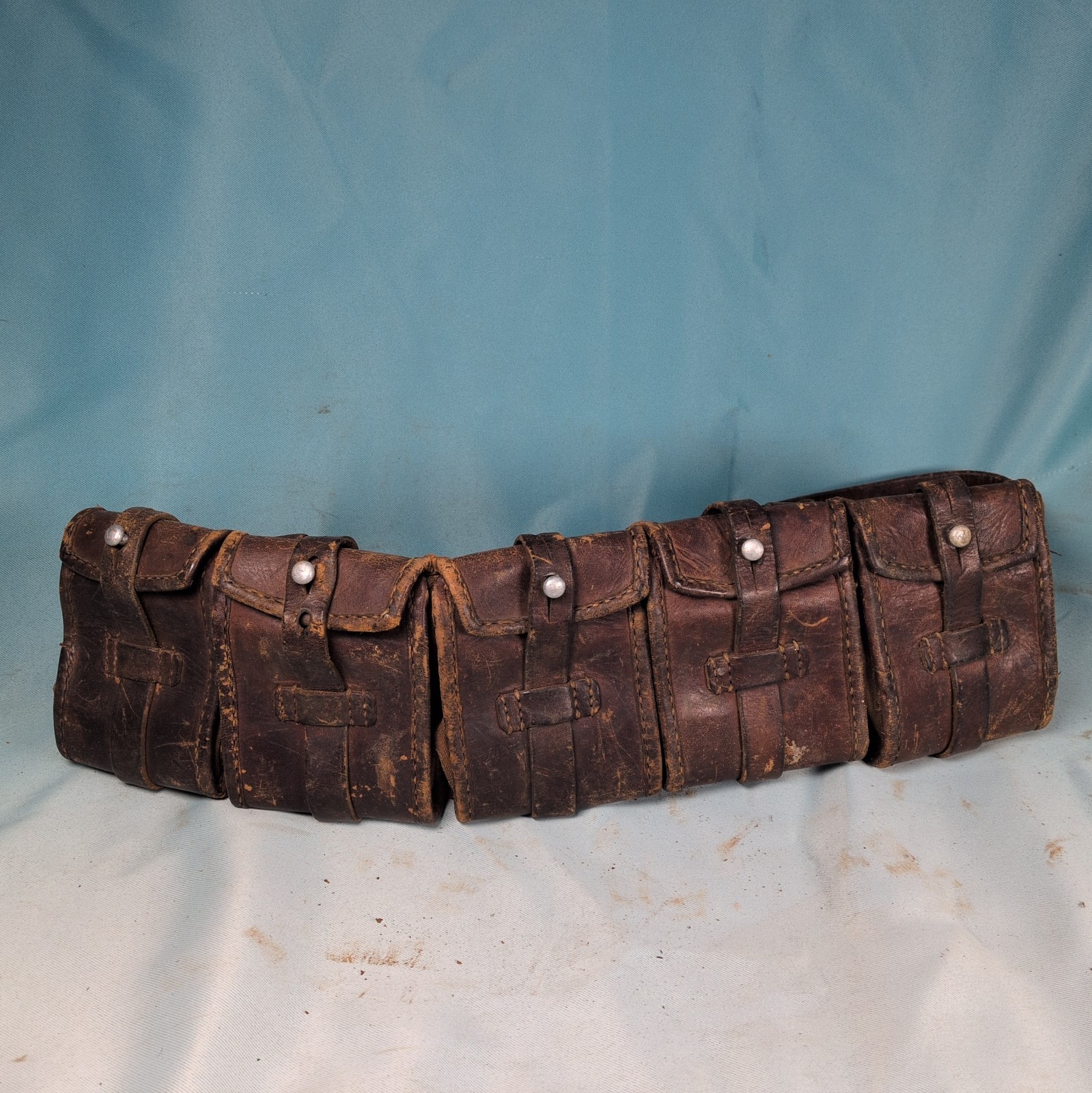 Original Swedish M1910 5 Pocket Leather Ammo Bandolier Belt 
