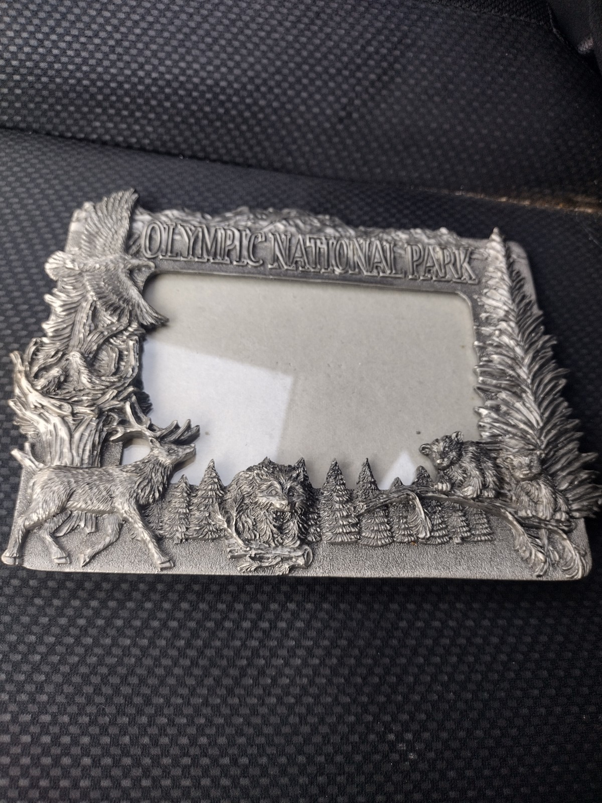 Olympic National Park VTG Pewter Picture Frame Wildlife Eagle Elk Wolf Raccoon