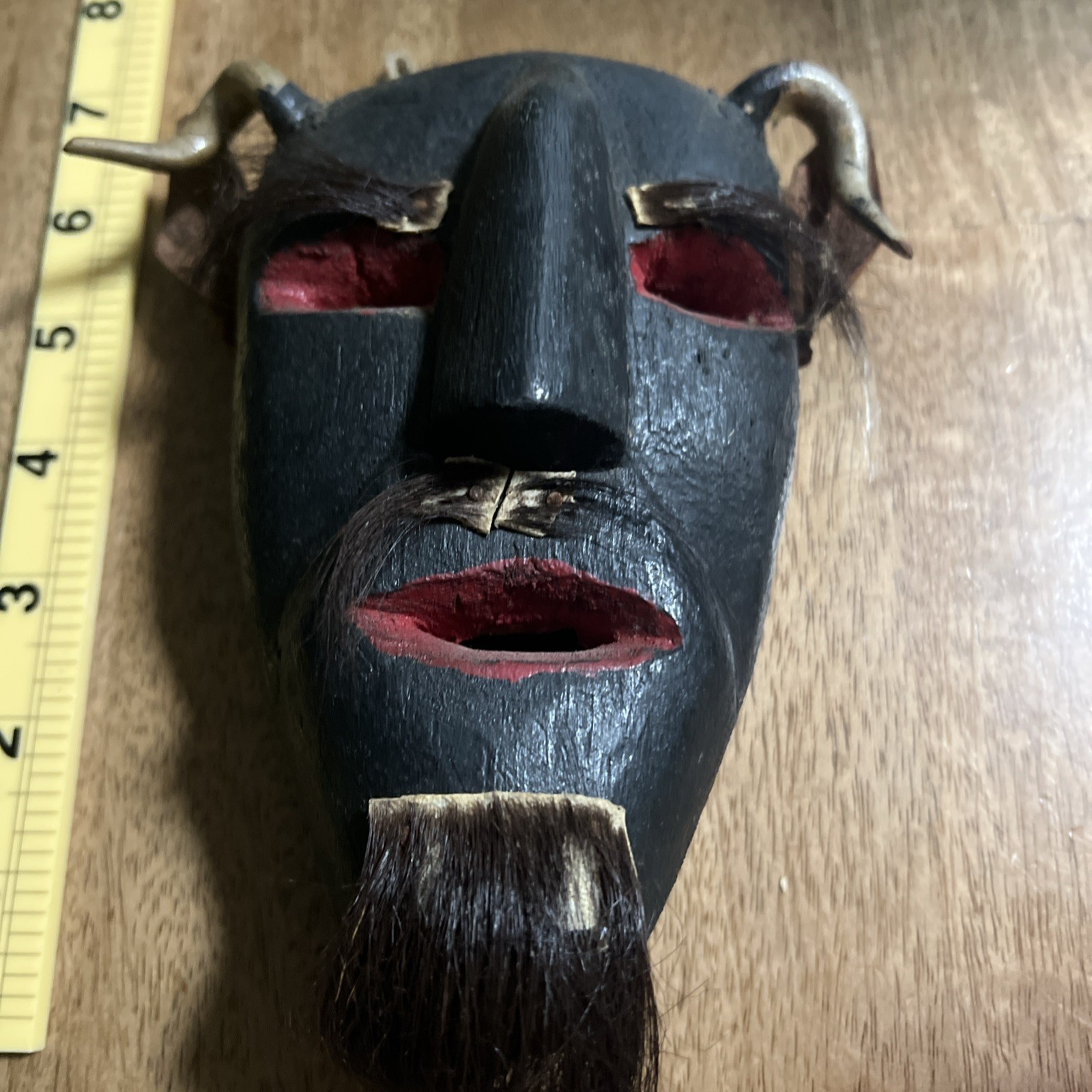 Mexican Hand Carved Wood Diablo Devil Mask with Horns Authentic Vintage Folk Art Mexican Hand Carved Wood Diablo Devil Mask with Horns Authentic Vintage Folk Art
