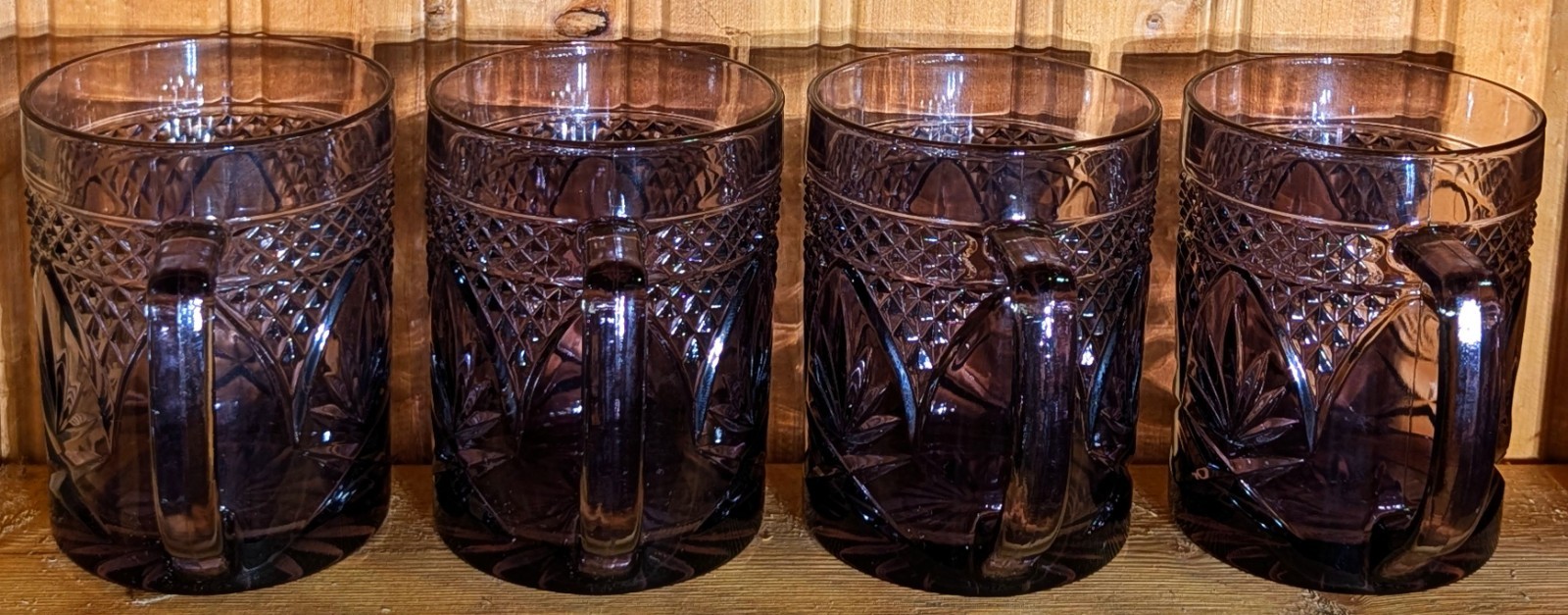 Vtg Cristal d Arques Amethyst Purple Mugs Set of 4 Luminarc France Antique Cut Vtg Cristal d Arques Amethyst Purple Mugs Set of 4 Luminarc France Antique Cut