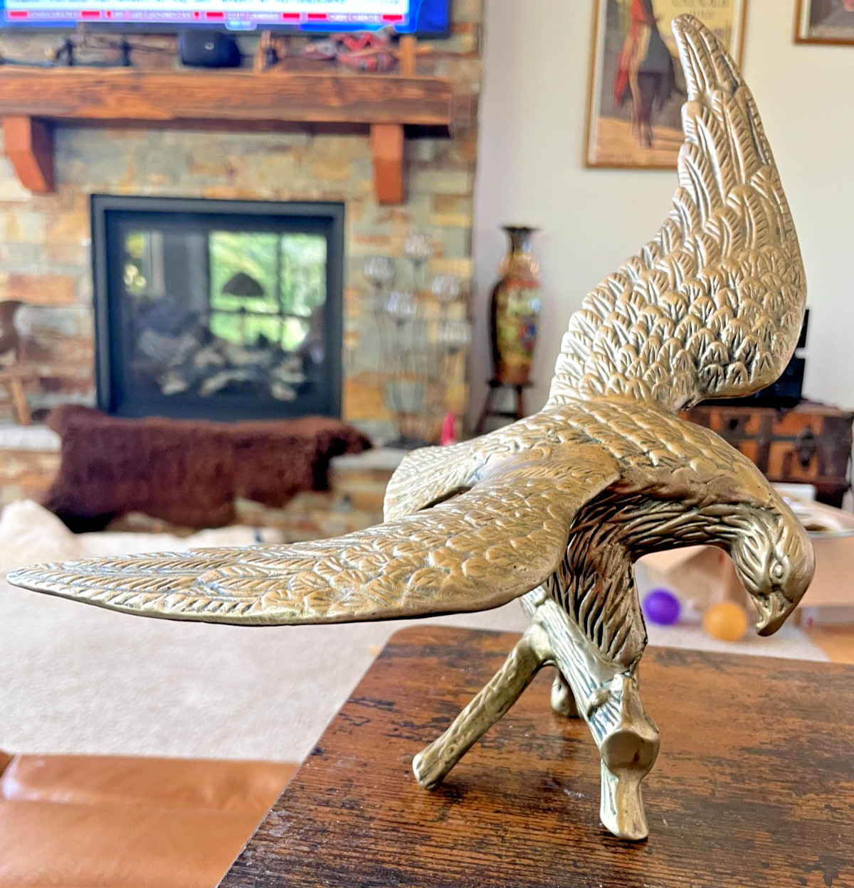Vintage Solid Brass American Bald Eagle Perch On Branch Statue 13” Wingspan SEE Vintage Solid Brass American Bald Eagle Perch On Branch Statue 13” Wingspan SEE