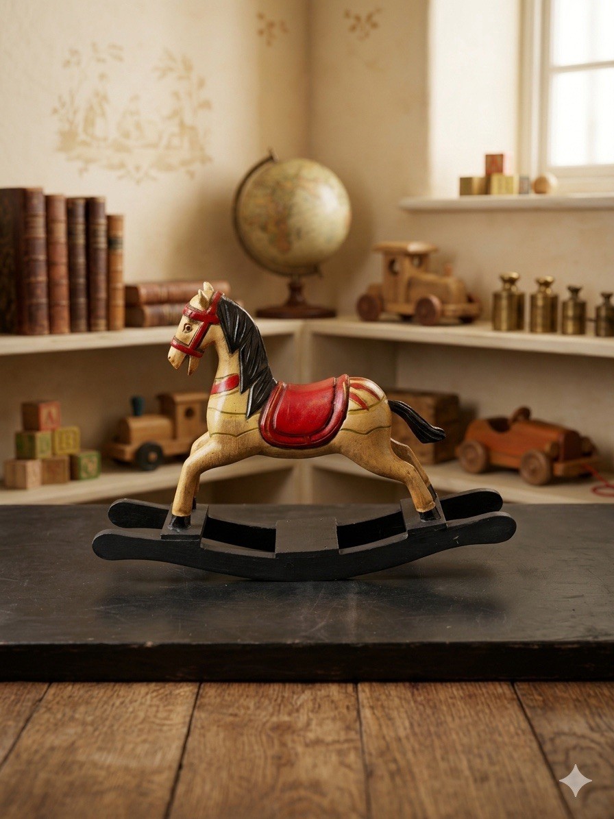Vintage Hand Carved Wood Rocking Horse Figurine Painted Folk Art Decor 8