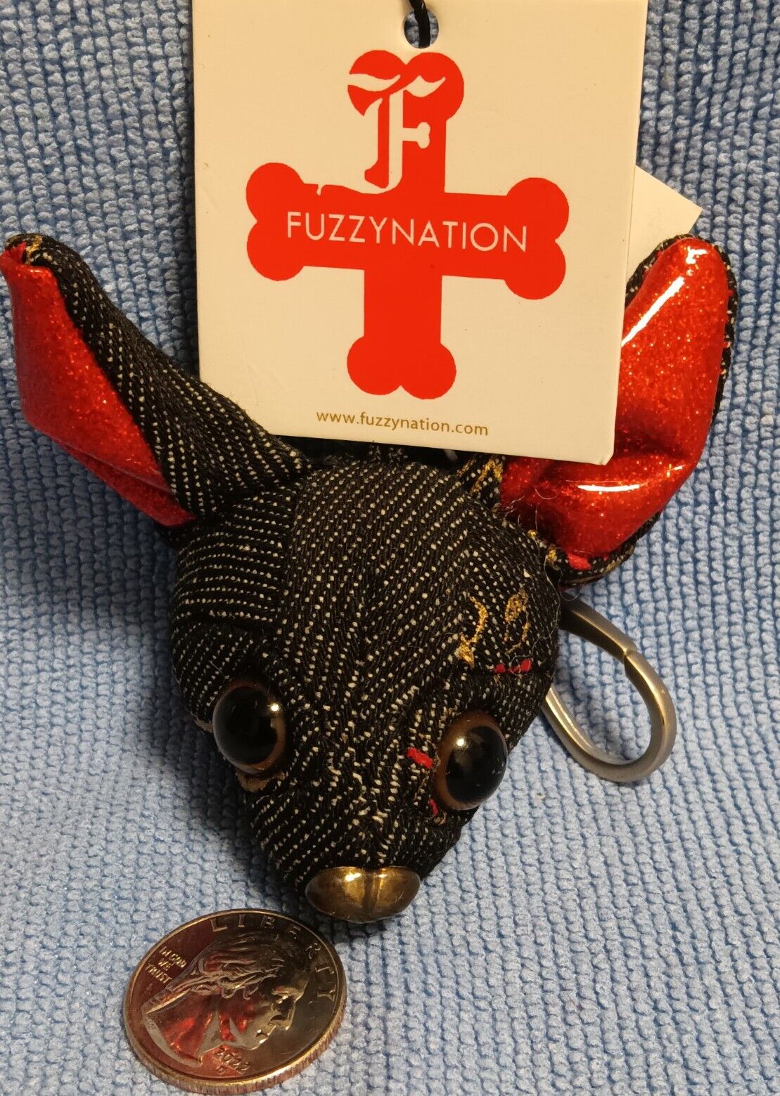 FUZZY NATION. Keychain.235 RD . Multi Color. Head Plush Vintage