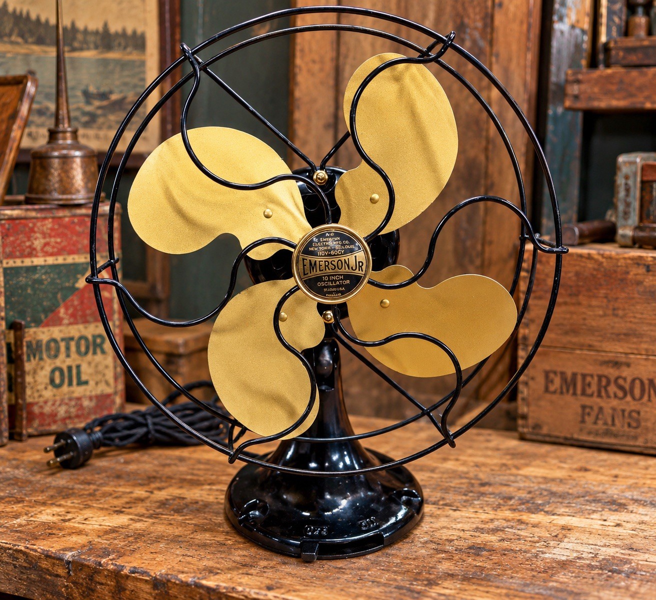 WORKING Antique 1930s Emerson Jr 10 Inch Oscillator Fan Vintage