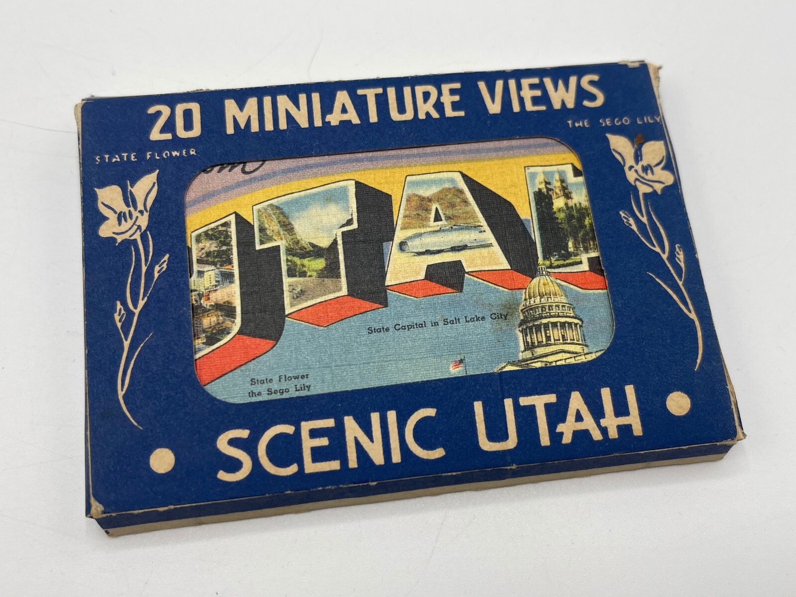 Vintage 1940s Utah Miniature Views Linen 20 Set in Mailer Curt Teich