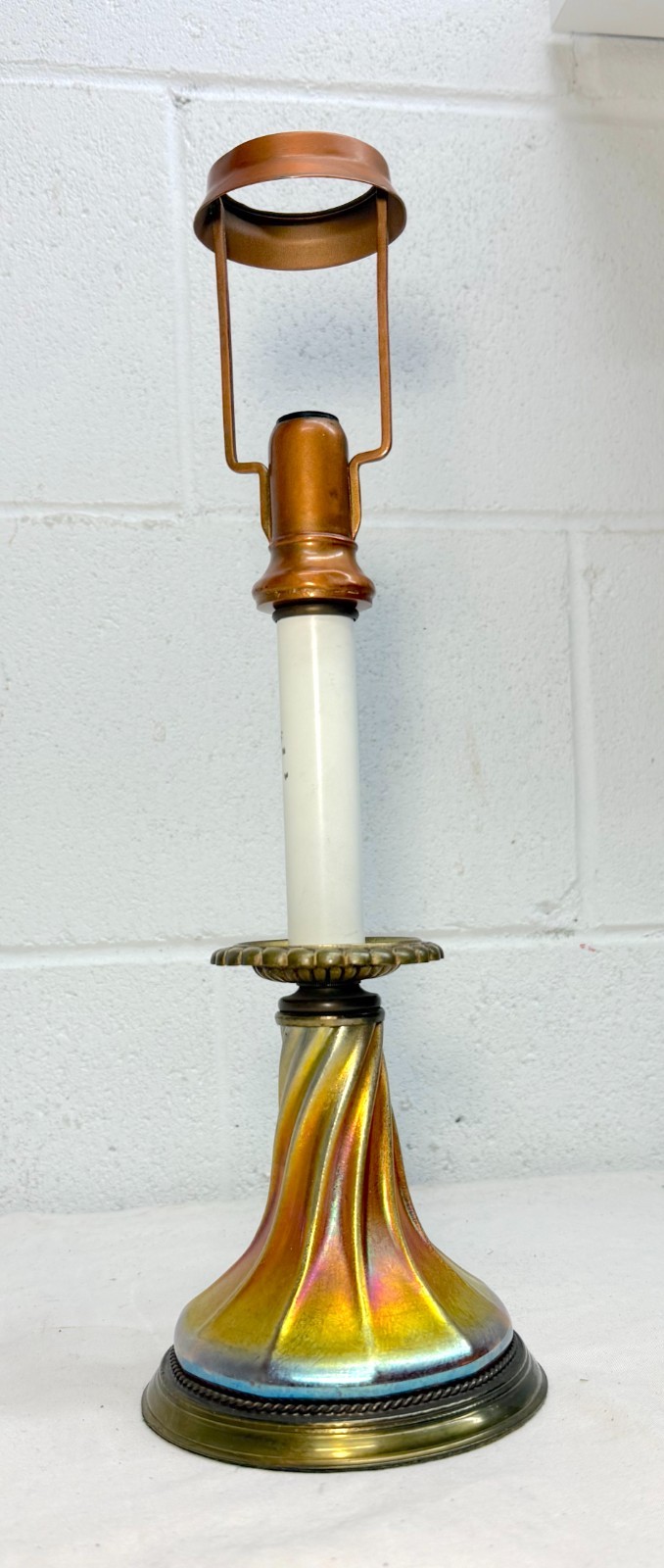 Vintage Tiffany studios hand blown favrille lustre glass electric table lamp Vintage Tiffany studios hand blown favrille lustre glass electric table lamp