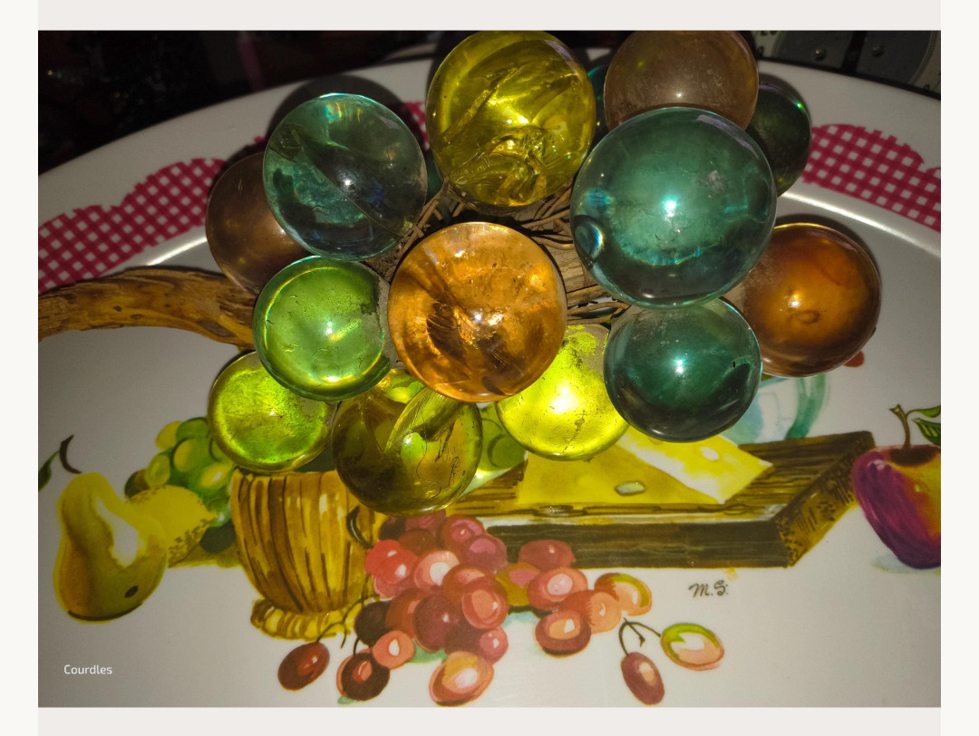 Vintage MCM Lucite Resin Grape Cluster Driftwood Base Multi Color Grapes 60s