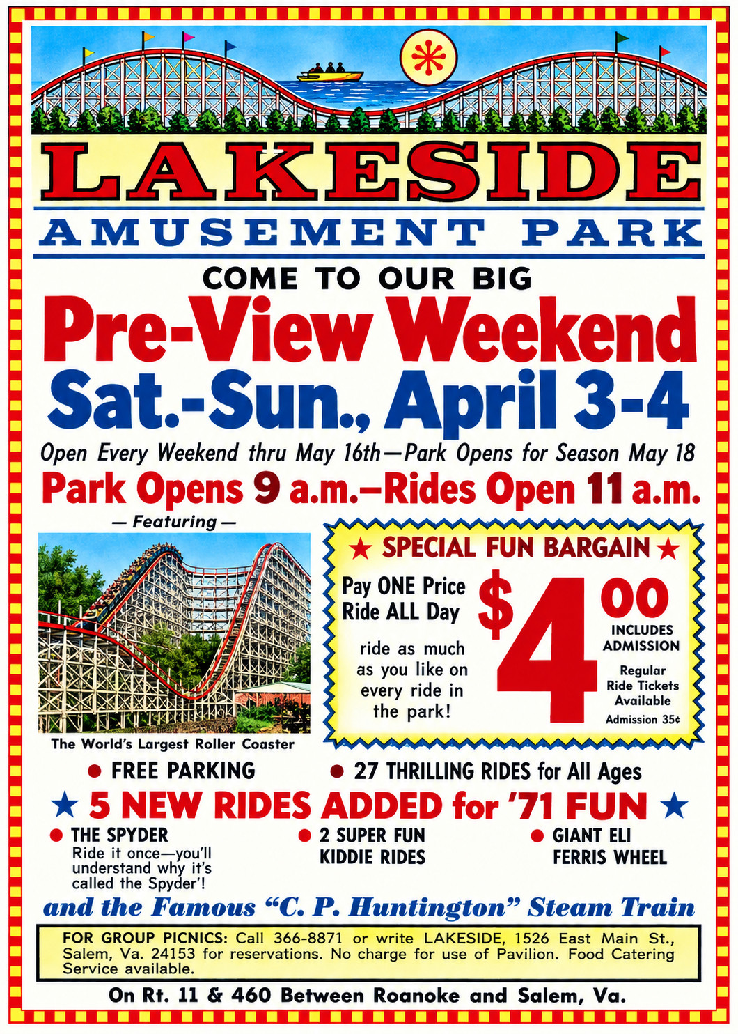 Vintage Lakeside Amusement Park Ad Magnet –  Salem, Virginia