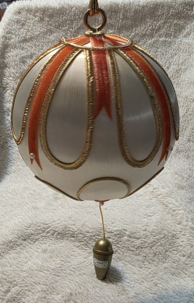 Vtg White Satin Ball Ornament Musical Pull String Jingle Bells Christmas Japan Vtg White Satin Ball Ornament Musical Pull String Jingle Bells Christmas Japan