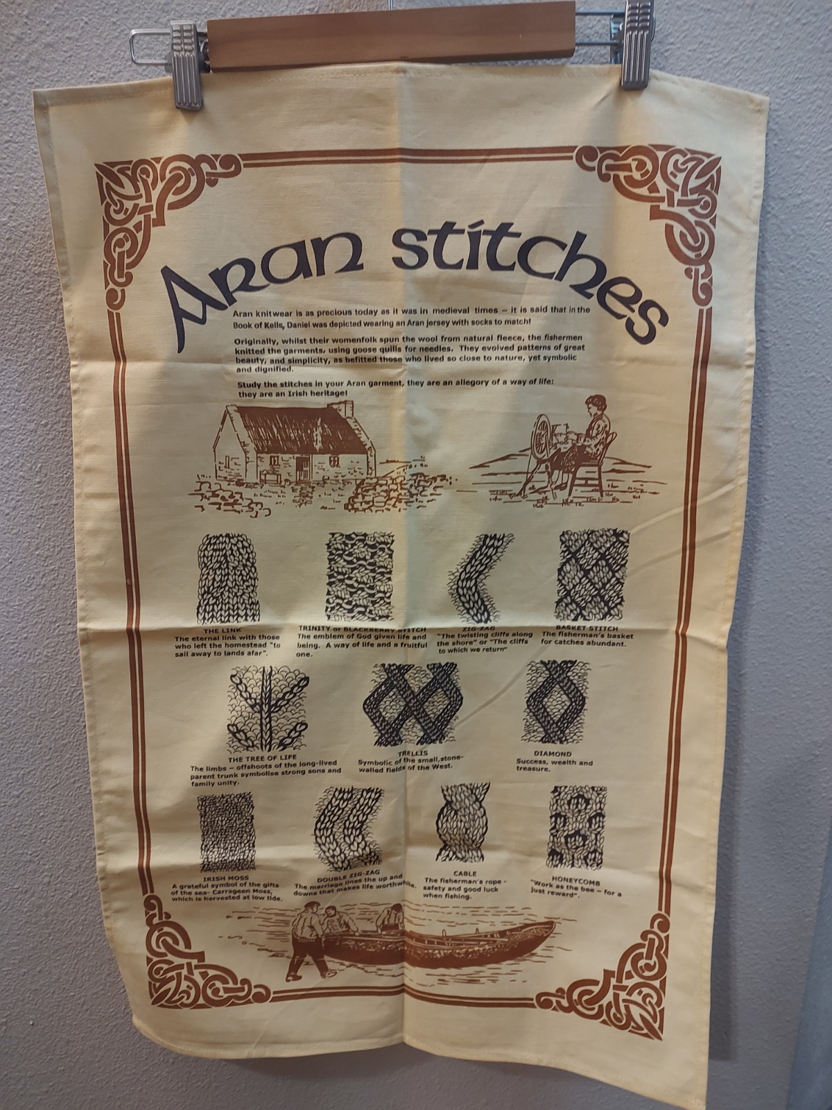 Vintage Aran Stitches 100% Cotton Tea Towel Grange Craft Made In Ireland A1