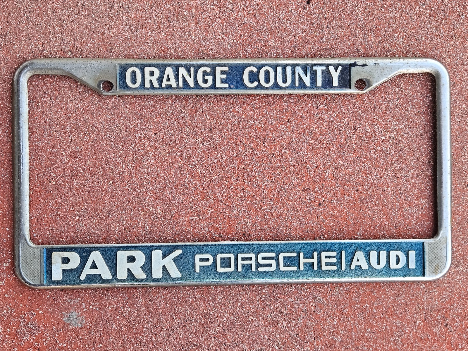 Vintage 1970 Park Porsche Audi Orange California dealership License frame SCARCE Vintage 1970 Park Porsche Audi Orange California dealership License frame SCARCE