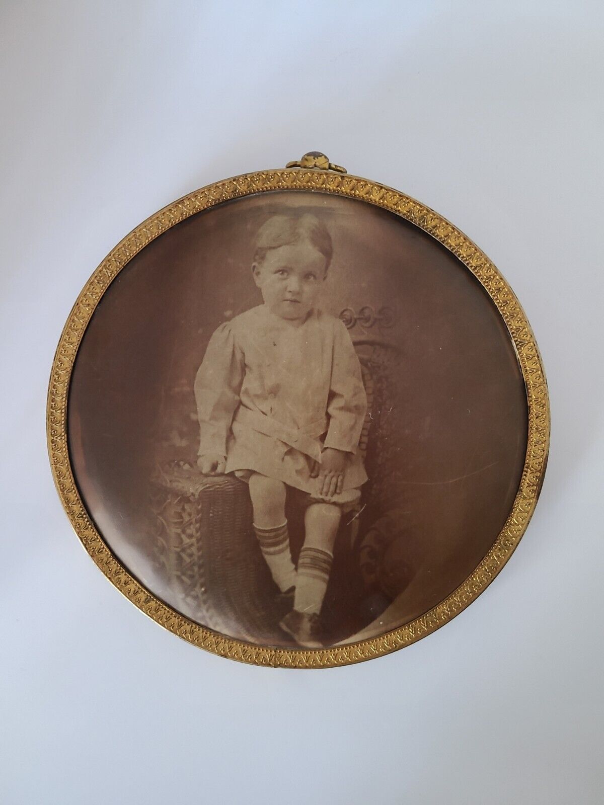 Antique Framed Celluloid Photo Of  Toddler Boy From Columbia Portrait Co.