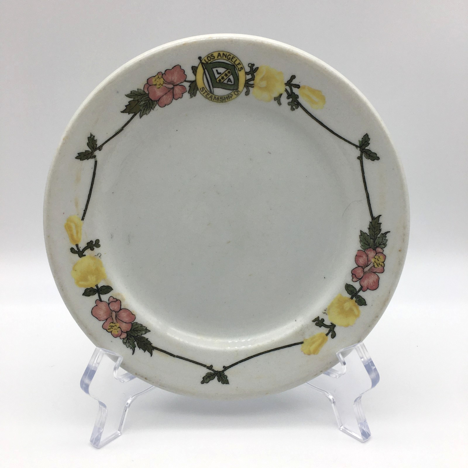 Los Angeles Steamship Co. - 1920's - Rare Steamship China Floral Dessert Dish