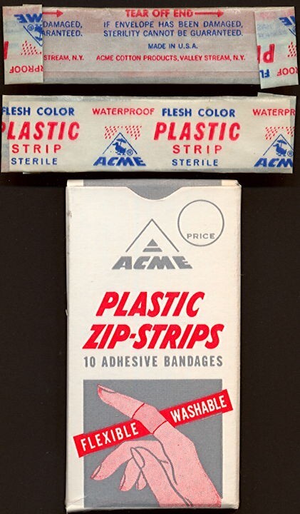 1950s Vintage Full Box of Ten (10) Acme Adhesive Bandages  - Valley Stream, N.Y.
