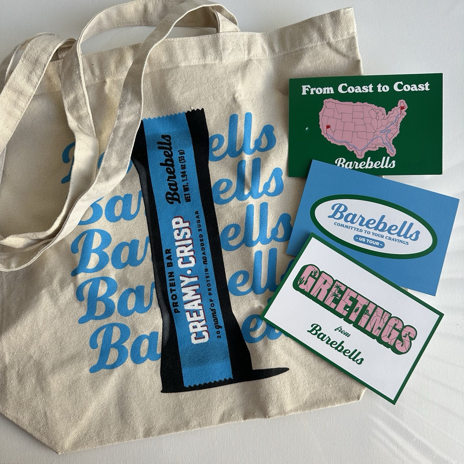 NEW Limited Edition Barebells Oversized Canvas Tote Bag In Cream + Postcards