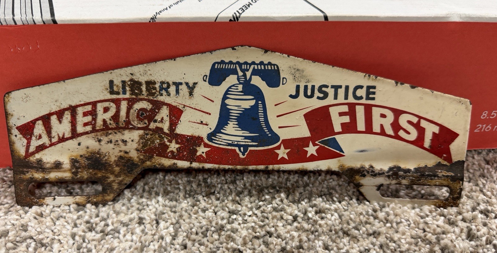 Vintage America First Liberty Justice License Plate Topper Sign ORIGINAL Rare