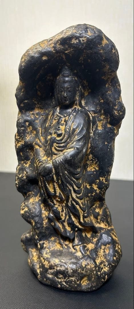 Japanese Vintage Rock-Carved Style Stone Kannon Bodhisattva Buddhist Statue Rare