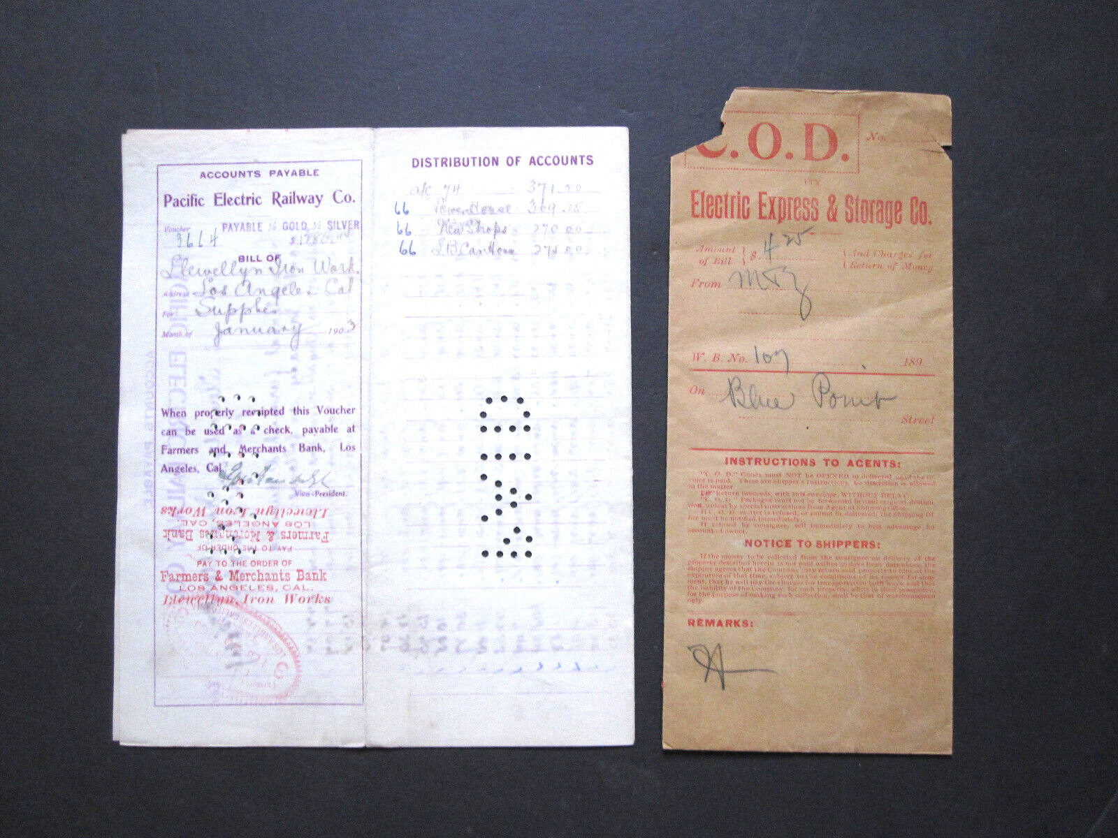 vTg 1890 Los Angeles Pacific Electric Railway & Express Storage COD w/ wax seals vTg 1890 Los Angeles Pacific Electric Railway & Express Storage COD w/ wax seals