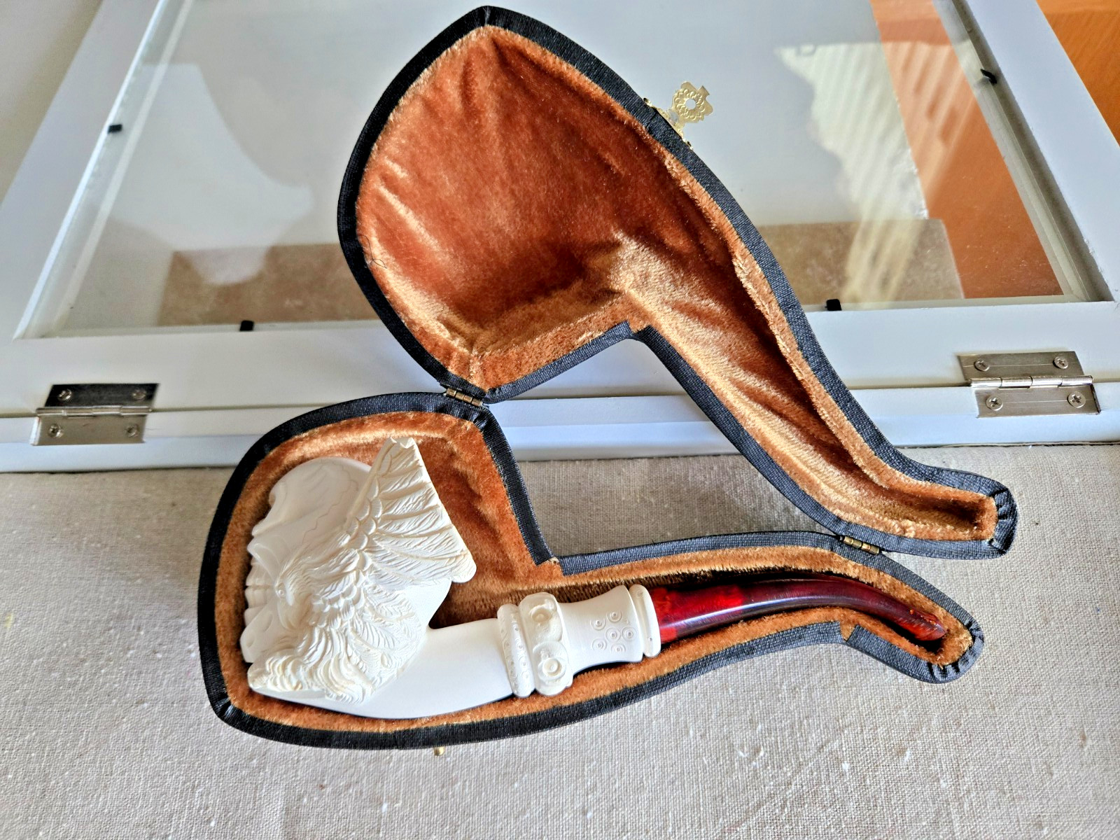 VINTAGE MEERSCHAUM LATTICE BLOCK PIPE UNSMOKED CASE VTG NEVER SMOKED MEERCHAUM#3 VINTAGE MEERSCHAUM LATTICE BLOCK PIPE UNSMOKED CASE VTG NEVER SMOKED MEERCHAUM#3