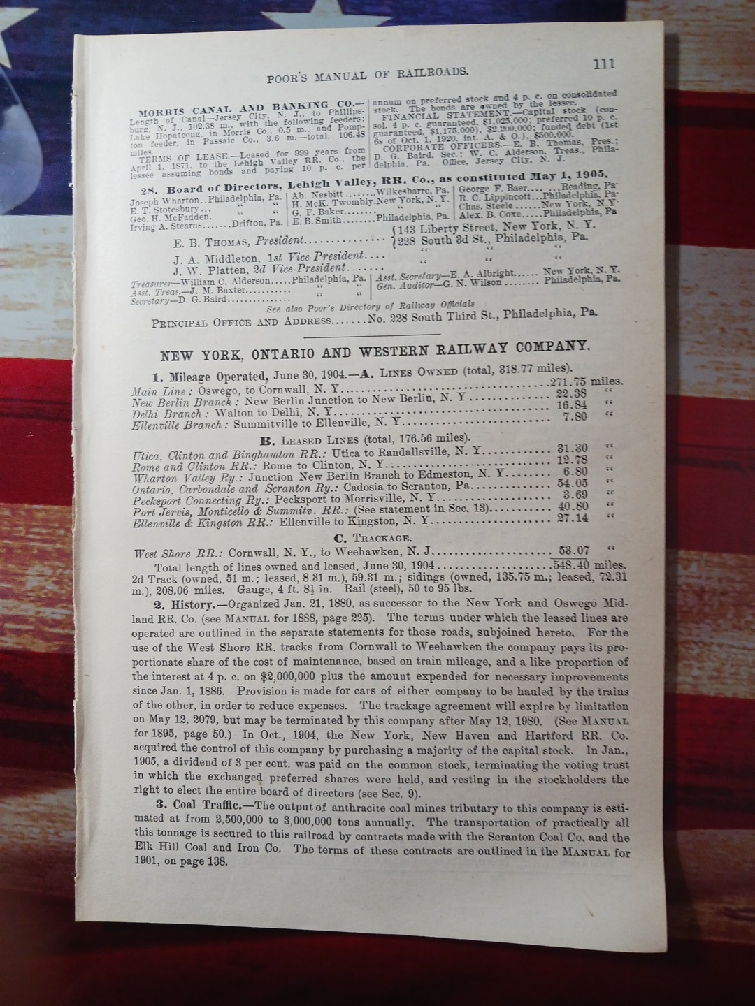 1905 Train Report NEW YORK ONTARIO & WESTERN RAILWAY Cornwall Walton Kingston NY