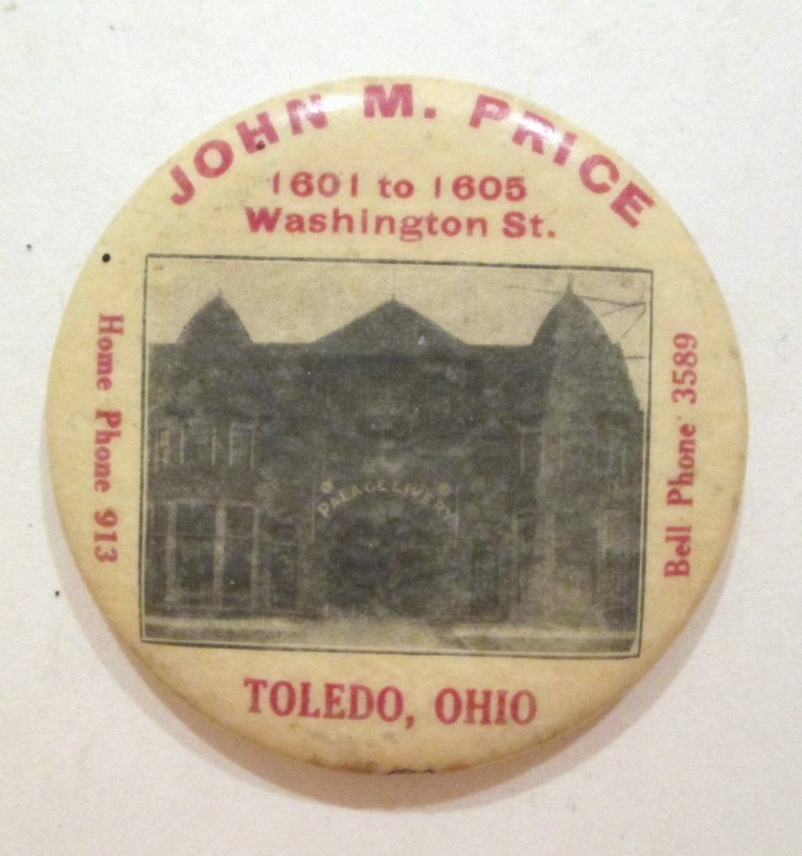 John M Price PALACE LIVERY Toledo Ohio Antique Advertising Pocket Mirror Vtg