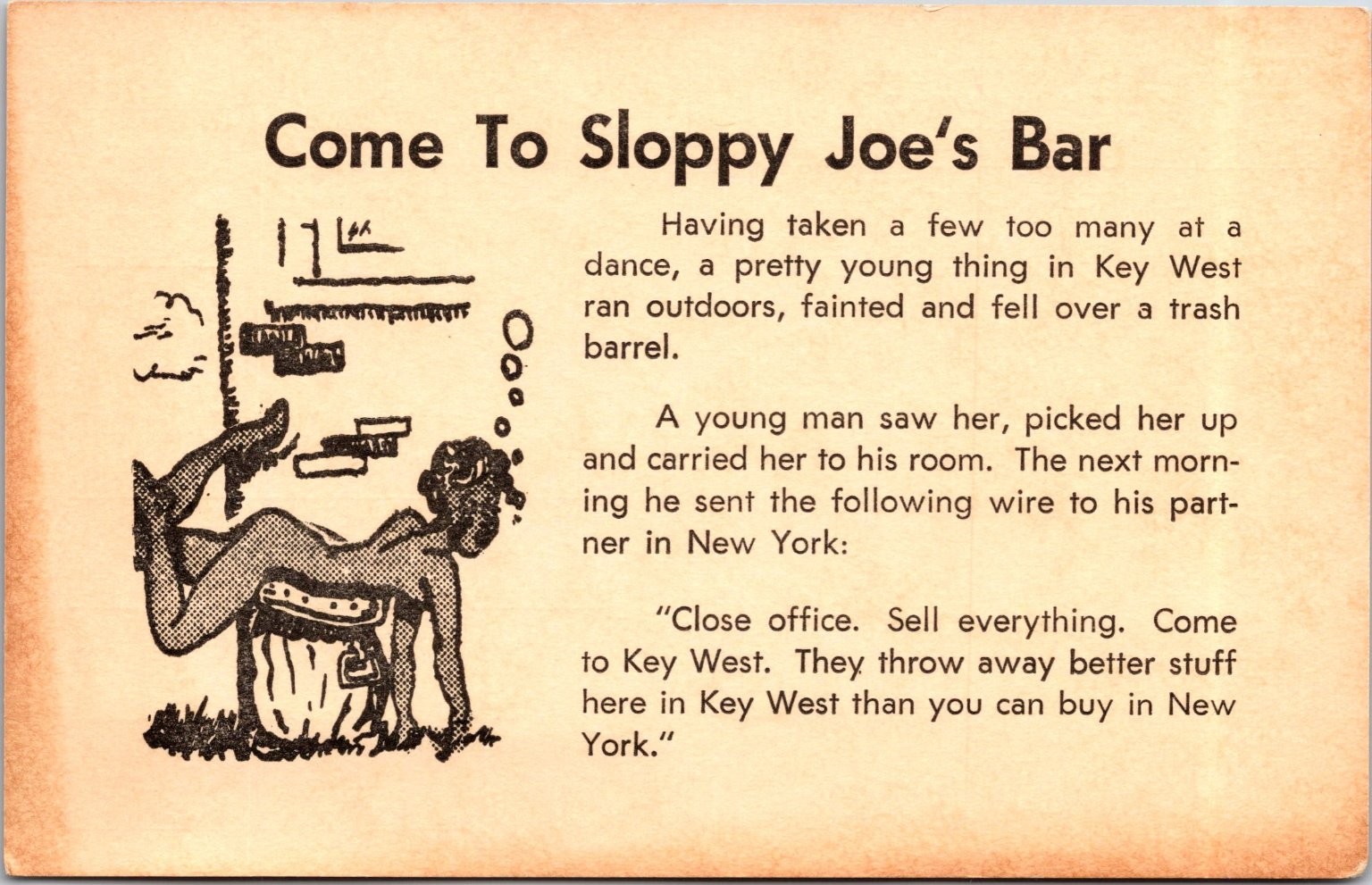 Vintage Sloppy Joe\'s Bar Postcard Key West Florida Humor Comic Vintage Sloppy Joe\'s Bar Postcard Key West Florida Humor Comic