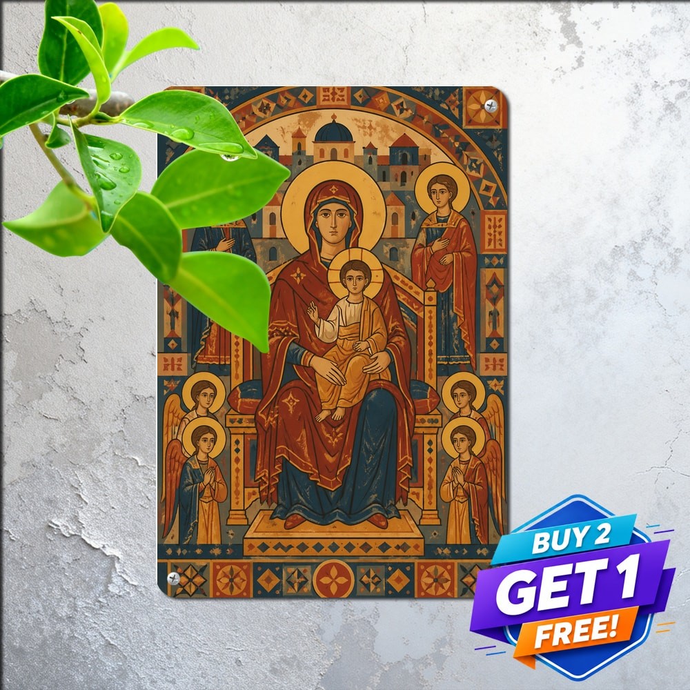 Byzantine Style Sacred Icon Artwork Metal Sign Vintage Wall Decor 8x12