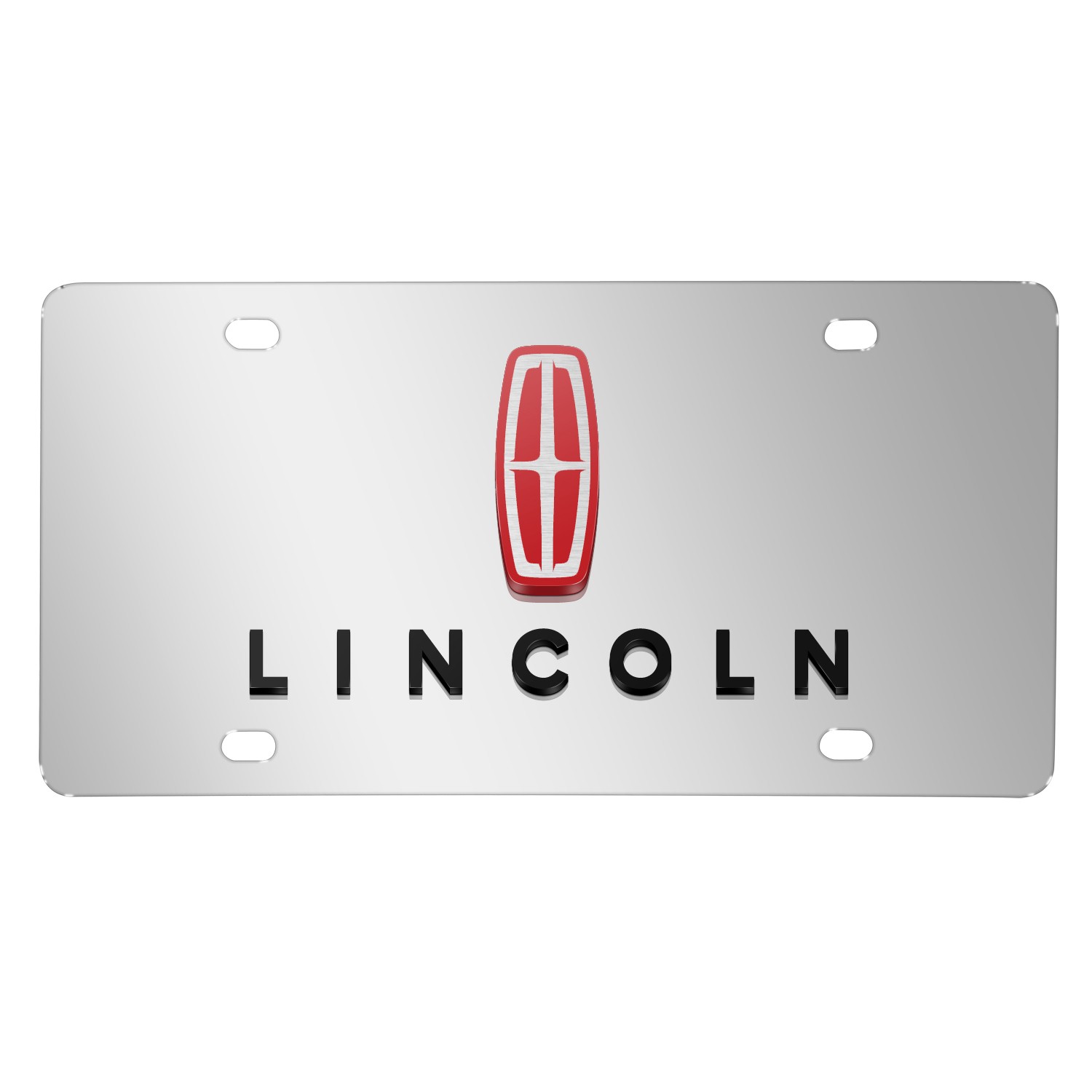 Lincoln in Red 3D Dual Logo Mirror Chrome Stainless Steel License Plate