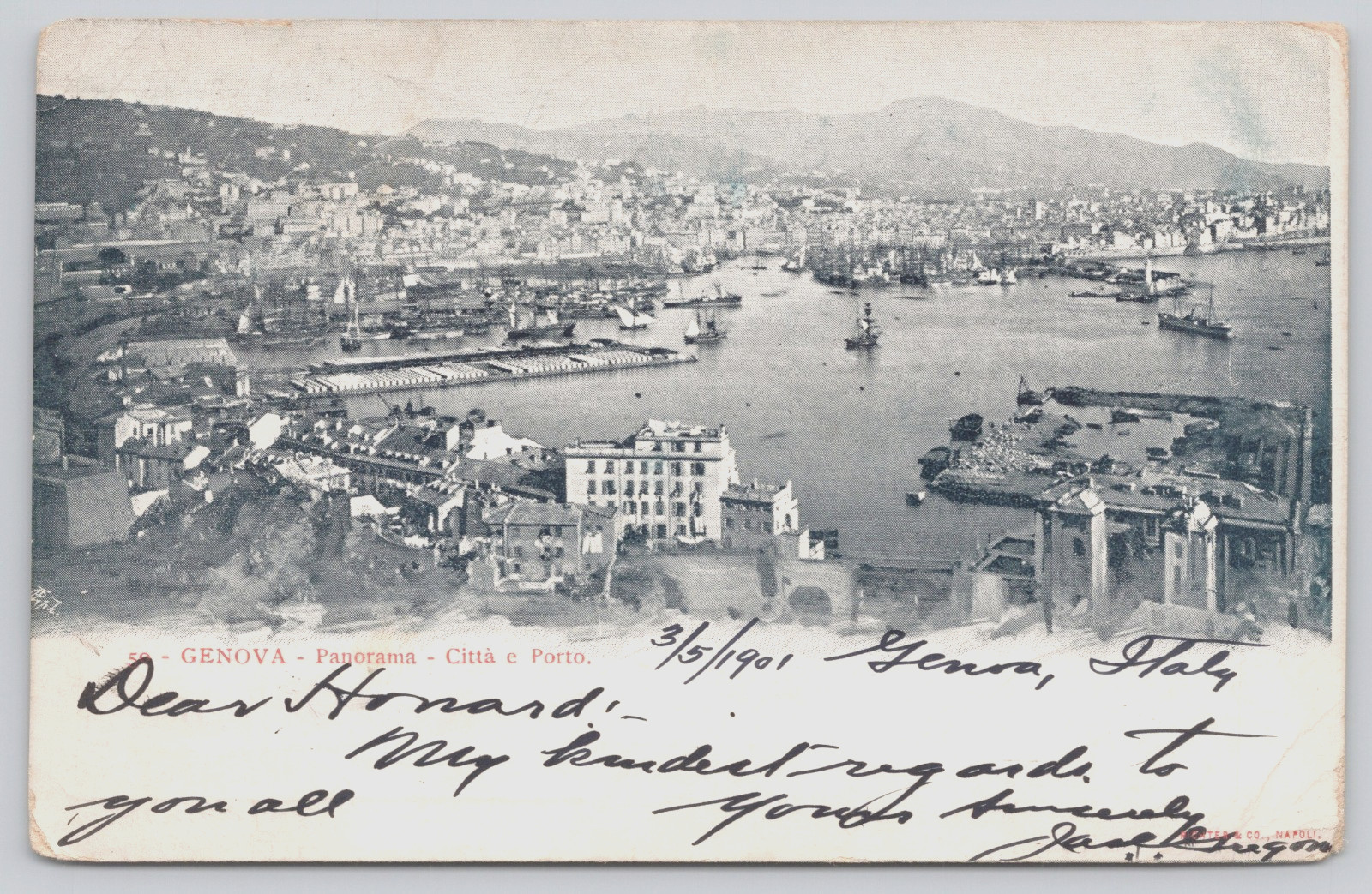 Italy Genova Genoa, Panoramic Aerial View, Port, Ships, UDB Posted 1901 Italy Genova Genoa, Panoramic Aerial View, Port, Ships, UDB Posted 1901