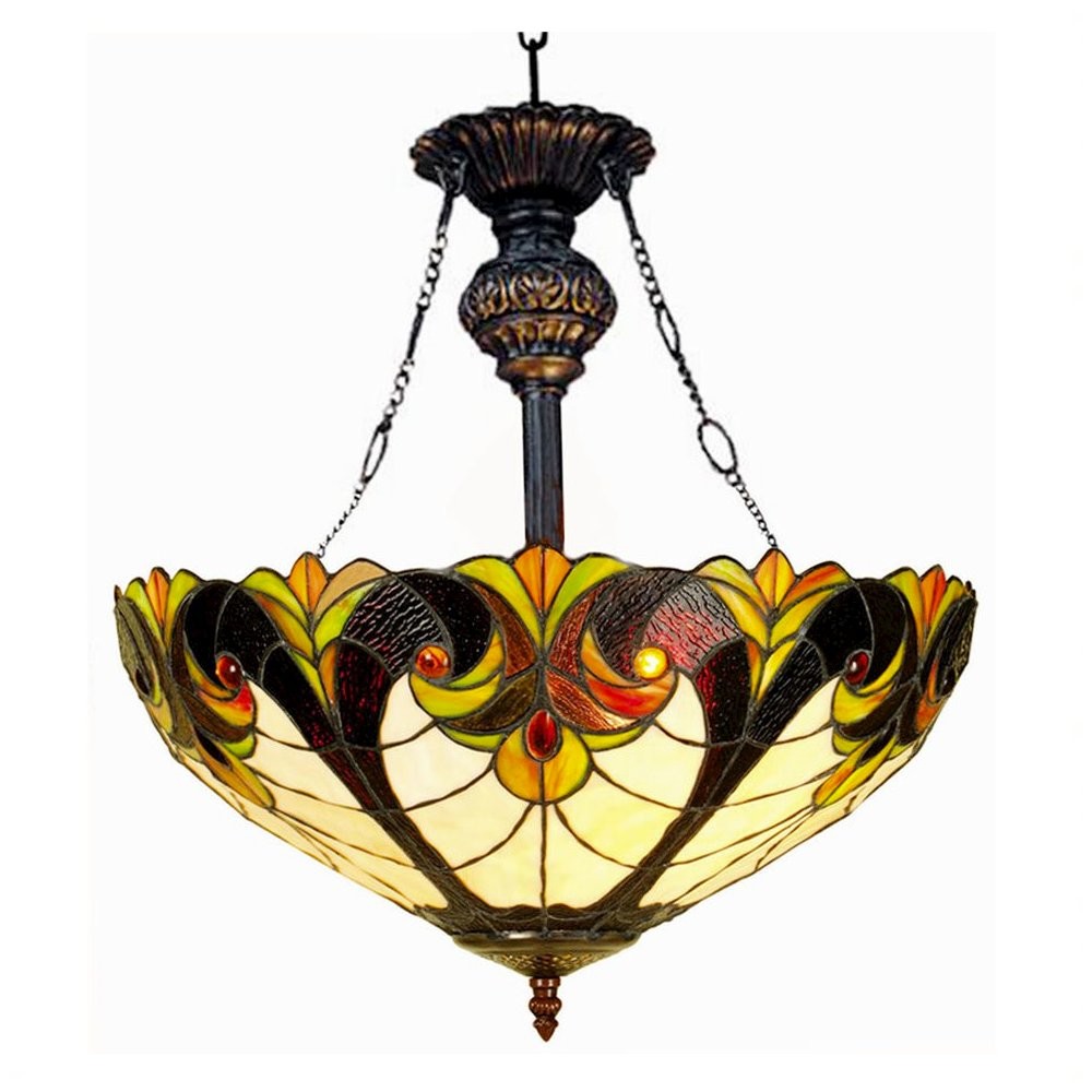 LIAISON Tiffany-style 2 Light Victorian Inverted Ceiling Pendant 18 LIAISON Tiffany-style 2 Light Victorian Inverted Ceiling Pendant 18